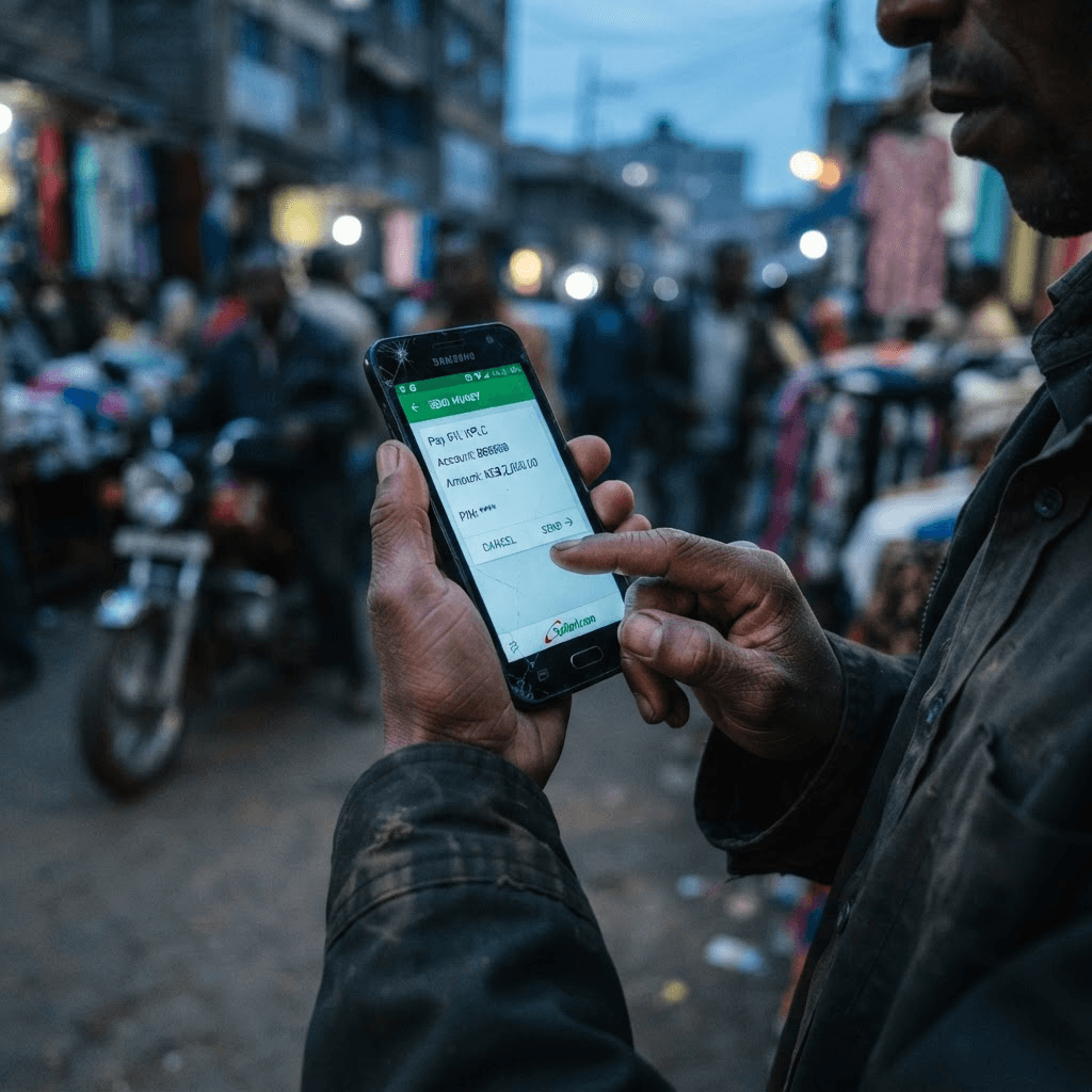 Mobile phone displaying a mobile money interface